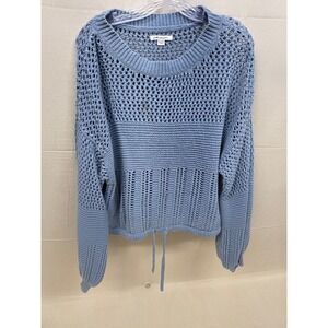 American Eagle Blue Open Knit Crochet Drawstring Hem Cropped Sweater Womens XL